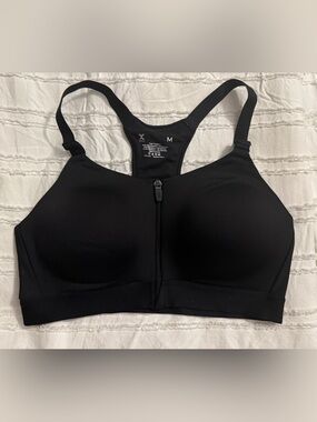 Xersion Black Front-Zip Racerback Sports Bra